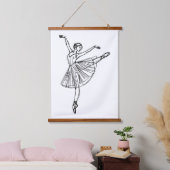 Grace in Motion - Ballerina Line Art Wandteppich Mit Holzrahmen (Schlafzimmer)