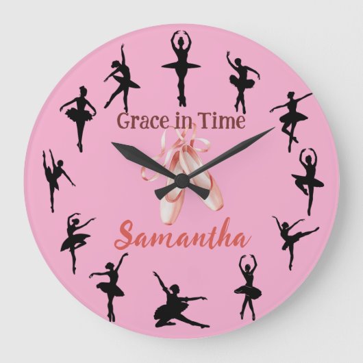 Grace in Time - Personalized Ballet Dancer Große Wanduhr (Vorderseite)