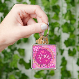 Grace Inspirational Herz floral Hübsch rosa Schlüsselanhänger