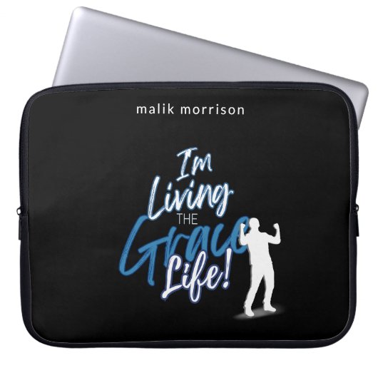 Grace Life Black Modern Script Male Silhouette Laptopschutzhülle (Vorderseite)