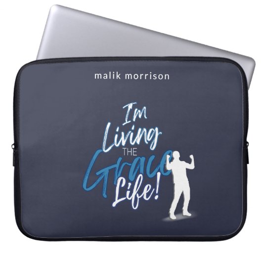 Grace Life Blue Modern Script Male Silhouette Laptopschutzhülle (Vorderseite)