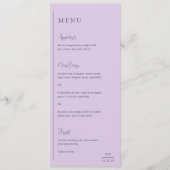 Grace Lilac Moderne Hochzeit Menükarte (Vorderseite)