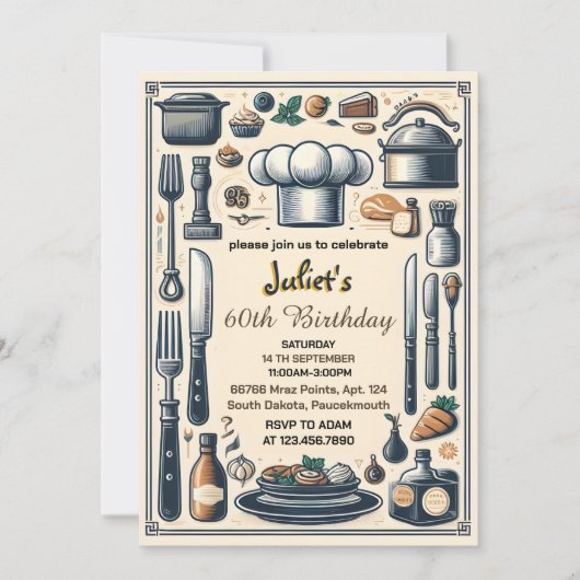 Grace Mens Erwachsener Abendessen elegant 60. Gebu Einladung (Vorderseite)