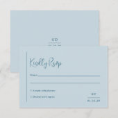 Grace Mute Blue Moderne Hochzeit RSVP Karte (Vorne/Hinten)