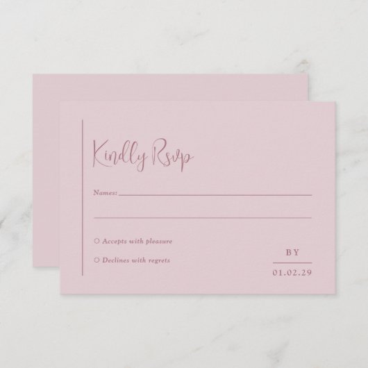 Grace Mute Pink Moderne Hochzeit RSVP Karte (Vorne/Hinten)
