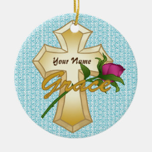 Grace Rose Christliches Kreuz-Ornament  Keramik Ornament