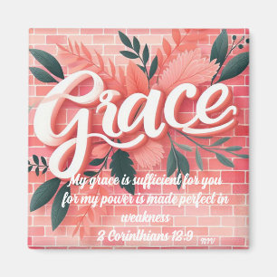 Grace Scripting Verse Pink Brick Floral Magnet