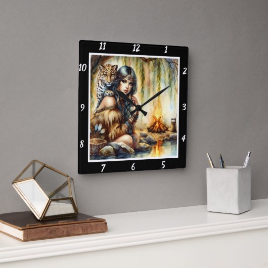 Grace: Tiger's Paws Stream's Dance Quadratische Wanduhr (Büro)