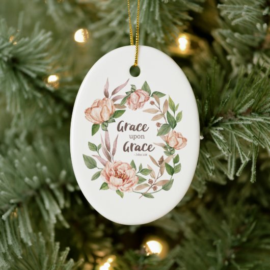 Grace Upon Grace - John 1:16 - Bloral Keramik Ornament (Baum)