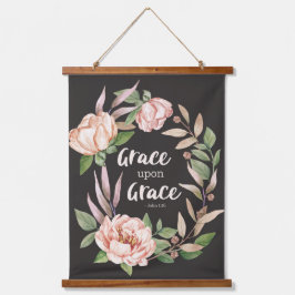 Grace Upon Grace - John 1:16 - Bloral Wandteppich Mit Holzrahmen