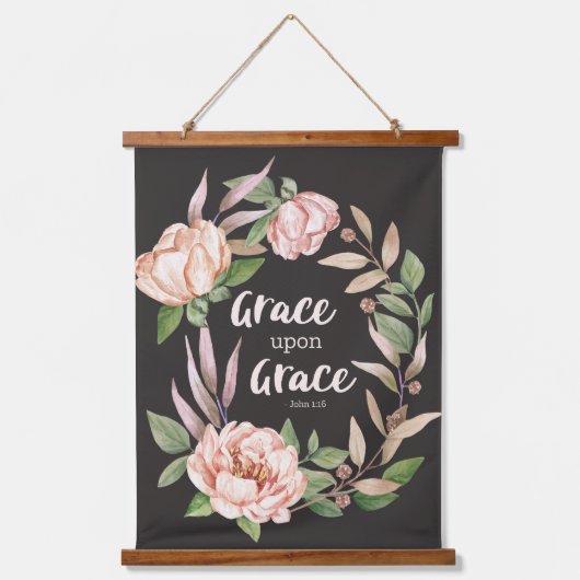 Grace Upon Grace - John 1:16 - Bloral Wandteppich Mit Holzrahmen (Vorderseite)
