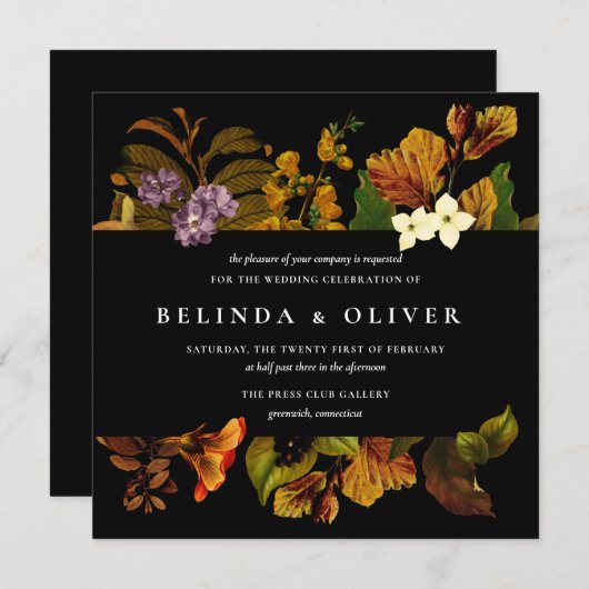 Grace Vintag Dark Square Hochzeitseinladungen Einladung (Vorne/Hinten)