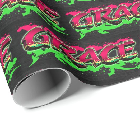 Grace Vorname Name Graffiti red green Geschenkpapier (Rolleneckpunkt)