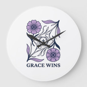 Grace Wins Floral Christliches Vintage Gravur Shir Große Wanduhr