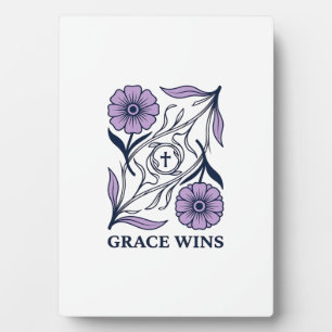 Grace Wins Florale Christliche Vintage Gravur Tee_ Fotoplatte