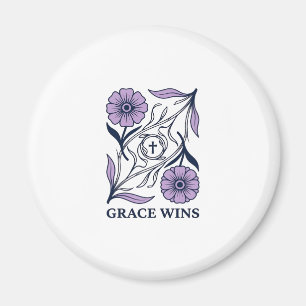 Grace Wins Florale Christliche Vintage Gravur Tee_ Magnet