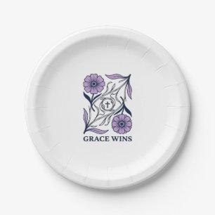 Grace Wins Florale Christliche Vintage Gravur Tee_ Pappteller