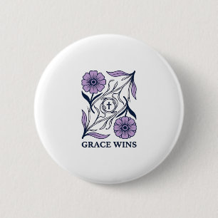 Grace Wins Florale christliche Vintage-Prägung Tee Button
