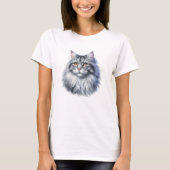 Gracefarbene, lange Haarkatze in Aquarellfarbe T-Shirt (Vorderseite)