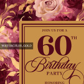 Graceful 60 Birthday Merlot Blush Gold Invitation Einladung