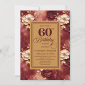Graceful 60 Birthday Merlot Blush Gold Invitation Einladung (Vorderseite)