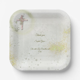 Graceful and funkelnd Cross-Taufen Papier Teller
