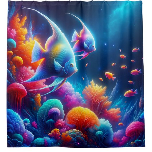 "Graceful Angelfish Coral Reef Art" Duschvorhang (Vorderseite)