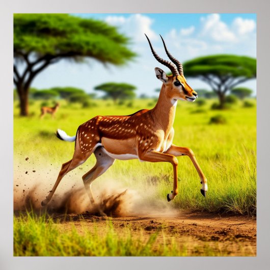 Graceful Antelope Leaping in einer afrikanischen S Poster (Vorne)