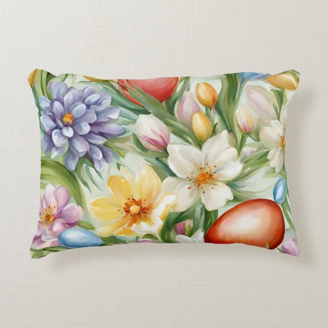 Graceful Apple Blossom, Tulips und Ostereier Dekokissen (Vorderseite)