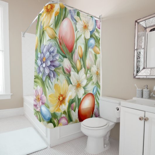 Graceful Apple Blossom, Tulips und Ostereier Duschvorhang (Beispiel)