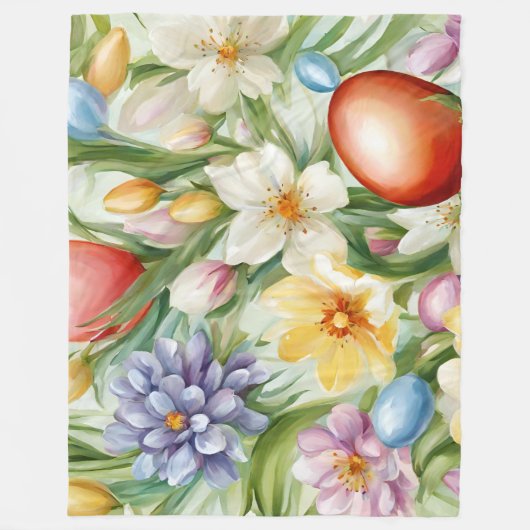 Graceful Apple Blossom, Tulips und Ostereier Fleecedecke (Vorderseite)
