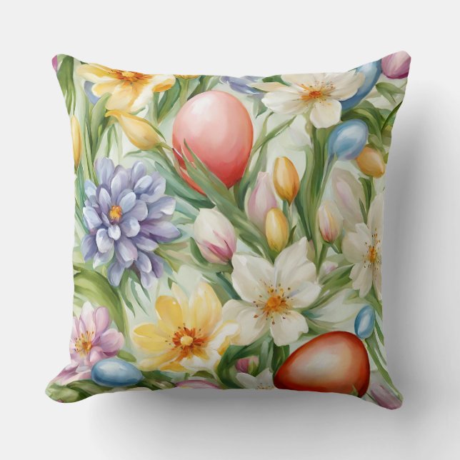 Graceful Apple Blossom, Tulips und Ostereier Kissen (Vorderseite)