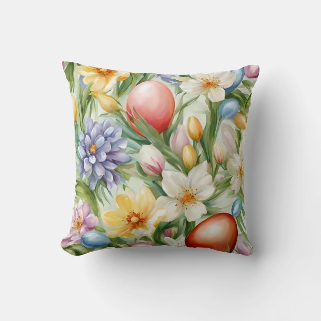 Graceful Apple Blossom, Tulips und Ostereier Kissen (Vorderseite)