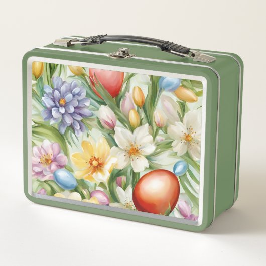 Graceful Apple Blossom, Tulips und Ostereier Metall Brotdose (Vorderseite)