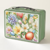Graceful Apple Blossom, Tulips und Ostereier Metall Brotdose (Rückseite)