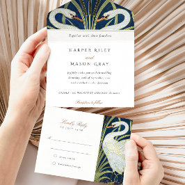Graceful Art Deco Swan All-in-One-Tear-Away-UAWG All In One Einladung