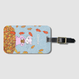Graceful Autumn Cat with Leaves Luggage Tag Gepäckanhänger