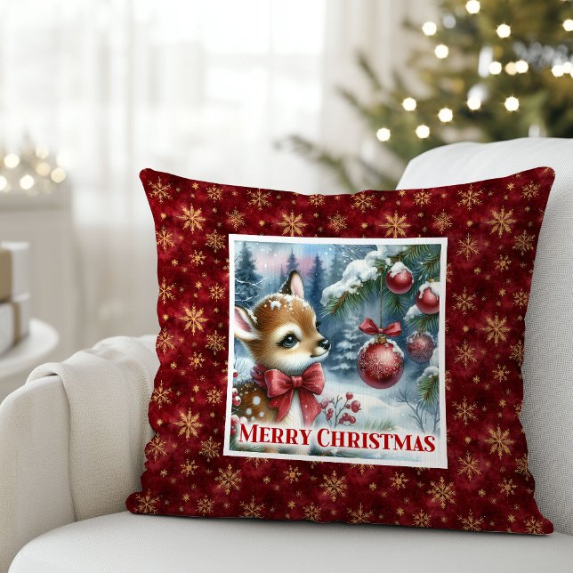 Graceful baby deer snowy forest festive Christmas  Kissen (Graceful baby deer snowy forest festive Christmas pillow)