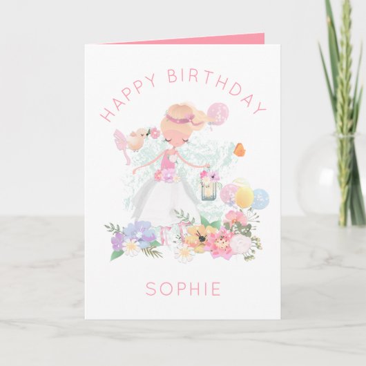 Graceful Ballerina Florals Name Happy Birthday Karte (Vorderseite)