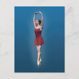 Graceful Ballerina on Pointe in Red and Blue Postc Postkarte
