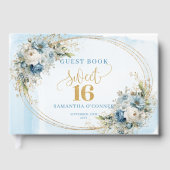 Graceful Blue and Gold Greenery Sweet Sixteen Gästebuch (Vorderseite)