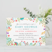 Graceful Blue Floral Niedlich Baby Dusche Einladung (Stehend Vorderseite)