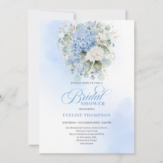 Graceful Blue Hydrangea Bridal Shower Invitation Einladung (Vorderseite)