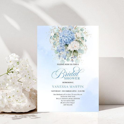 Graceful Blue Hydrangea Bridal Shower Invitation Einladung