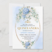 Graceful Blue Hydrangeas Eucalyptus Quince Invite Einladung (Vorderseite)