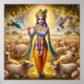 Graceful Blue Pastoral Gopala Krishna Art Design Poster (Vorne)