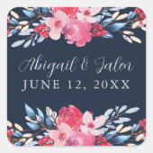 Graceful Blumenrosa und Dusty Blue Wedding Quadratischer Aufkleber (Vorderseite)