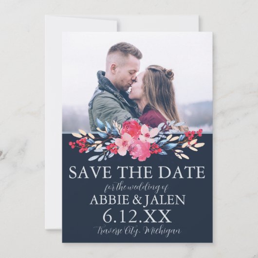 Graceful Blumenrosa und Dusty Blue Wedding Save The Date (Vorderseite)