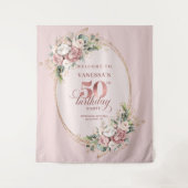 Graceful Blush Floral Greenery 50th Birthday Backd Wandteppich (Vorderseite)