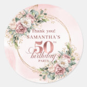 Graceful Blush Floral Greenery 50th Birthday Label Runder Aufkleber (Vorderseite)